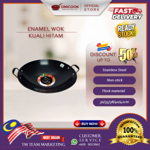 B3599 Non Stick Black Enamel Wok / Kuali Hitam Tak Melekat / Kwali Hitam / 35cm