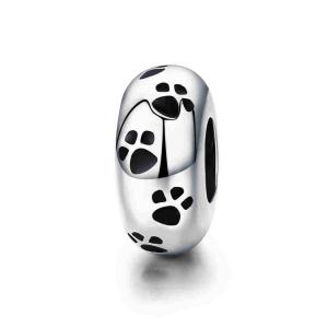 BAMOER Free Shpping 100% 925 Sterling Silver Dog Animal Footprint Spacer Beads fit Charm Bracelet & Necklace DIY Jewelry SCC594
