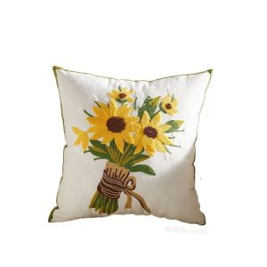 MOUSSE สไตล์อิน ปลอกหมอนลายดอกทานตะวัน สี่เหลี่ยมสี่เหลี่ยม 45x45cm เบาะรองนั่ง ของตกแต่งบ้าน ดอกไม้ปักลาย ปลอกหมอนสำหรับคลุม ห้องนั่งเล่น/สำนักงาน