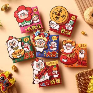 DINAH 6Pcs Nhiều màu sắc Phong bì đỏ năm Sửu 2027 Truyền thống Giấy Túi tiền may mắn Sáng tạo Đã được làm dày Phong bì đỏ mừng Tết Nguyên Đán. Lễ hội mùa xuân