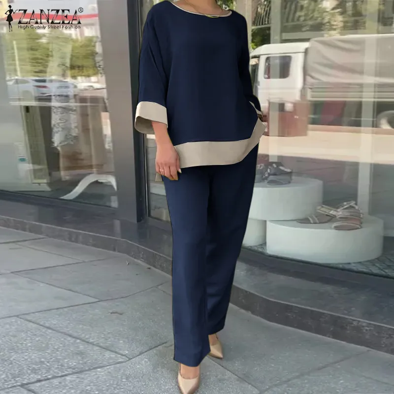 (Clearance Sale) ZANZEA Women Summer 2PCS Suits Fashion Casual Loose Pants  Solid Outfits Oversized Solid Patchwork Sets