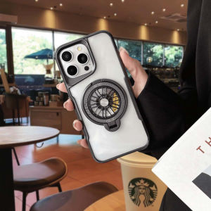 Retro Metalic Armor Holder Stand Phone Case for Iphone 11 12 13 14 15 Pro Max Rotating Gyroscopic Bracket Magnetic Plating Transparent Shockproof Cover