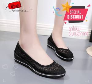 รองเท้าสลิปออน ผ้าลูกไม้ ผ้านิ่มๆ พื้นนุ่ม รองเท้าพยาบาล รองเท้าคัชชู คัชชู รองเท้าสีดำ รองเท้าดำ สลิปออน รองเท้าสีขาว รองเท้าขาว