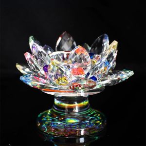 水晶玻璃莲花烛台 荷花烛台 酥油蜡烛灯座 供佛礼佛 佛品佛具 Lotus Crystal Candle Holder Tealight Candle Holder Praying Candle Holder