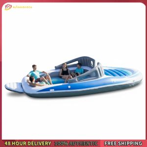 Winnereco PVC 6-Person Inflatable Floating Bed Pirate Boat Inflatable Floating Yacht for Camping Lakes & Rivers
