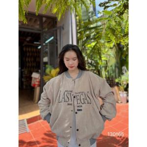 Áo Khoác Bomber Nhung Tăm Thêu LASVEGAS Bản Cao Cấp Form Rộng 2 Lớp Dày Dặn