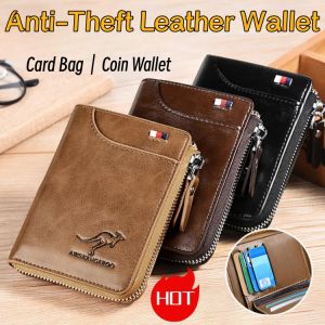 [Bekcona. ]Anti-Theft  PU Leather Short Wallet Zipper Zero Wallet Credit Card Case Safety Card Holder