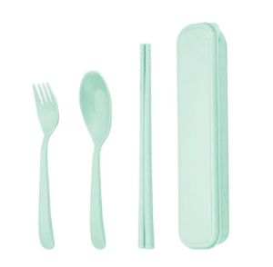 Alat Makan 1 Set/Sendok/Garpu/Sumpit Dengan Bahan Jerami Food Grade