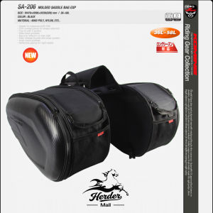 Motorcycle Saddle Bag 2PCS 36L-58L Expandable Large Capacity Side Bags Universal Motorbike Touring Pannier Rear Storage Luggage with EVA Molded Shell Reflective Piping Buckle Strap 600D Nylon Black