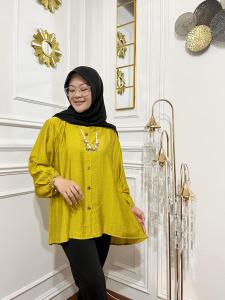 Kemeja Wanita Jumbo Ayyanna Bahan Polo Linen Premium