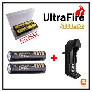 3.7V 18650 4000mAh UltraFire Button Top Rechargeable Li-ion Lithium Battery With 1 Slot Charger Combo Black Edition