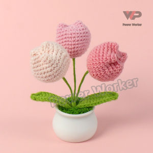 Handmade Crochet Potted Flowers Sunflower and Tulip Aesthetic Decor for Desk Office Car Christmas & Birthday Gift