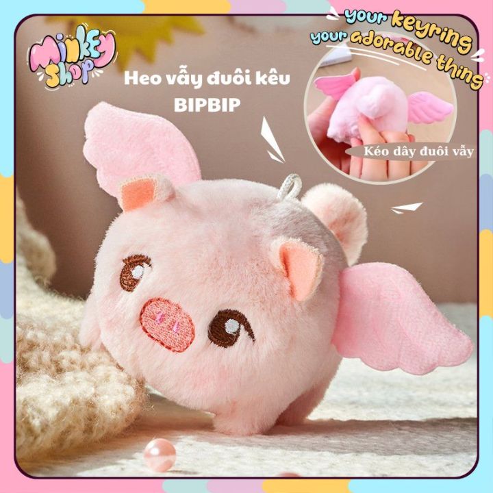 Móc khoá Heo Hồng vẫy đuôi có cánh cute phát tiếng kêu + Móc chìa khoá gấu bông dễ thương quà tặng phụ kiện -MINKEY