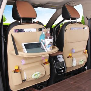 Leather Car Seat Back Multi-Pocket Storage Bag Organizer Auto Folding Backseat Tray Organizer D-352