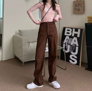 JEANS KOREA STYLE CELANA  KULOT HIGHWAIST WANITA DEWASA LOOSE WARNA COKLAT