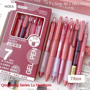SKISOPGO 7Pcs/Set 0.5mm Gel Pen Ballpoint Press Retractable Pen with Clip Black Ink Kids Students Pen INS