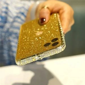 Rhinestone Crystal Diamond Metal Bumper Phone Case For iPhone 14 Plus 15 1213 11 Pro XS Max XR X + Glitter Back Film Cover