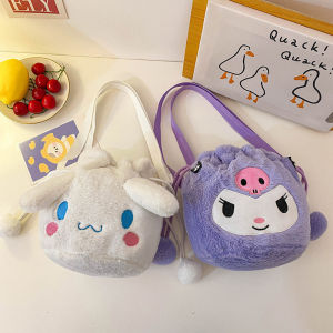 Kawaii Sanrio Plush Shoulder Bag Cute Kuromi Cinnamoroll My Melody Cute Plush Toys Crossbody Bag Girl Birthday Gifts