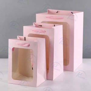 Paper Gift Bag with Transparent Window Flower Bag Chris mas paper bag party gift bag birthday bag wedding gift bag