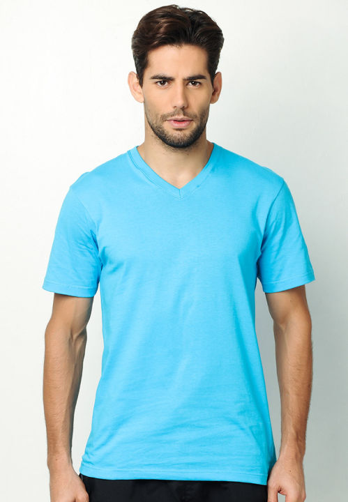 Puritan Men's Slim Fit V-Neck T-Shirt 100% Cotton 5840 Aqua Blue