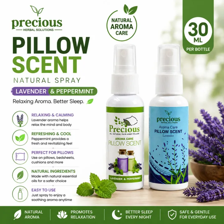 Precious Herbal Pillow Aroma Care Spray 30ml – Lavender & Peppermint Scent, 100% Natural Aromatherapy Mist for Relaxation, Stress Relief, Hot & Cold Compress Refresh, Safe Reusable Herbal Pad Companion | Lazada Philippines