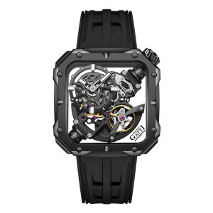 BONEST GATTI German Men Skeleton Square Mechanical Sapphire Luminous Rubber Strap Wristwatch