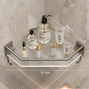 Kitchen Bathroom Rack Hanger Wrought Acrylic Multifunction Hanging Basket Bathroom Storage Rack Punch-free Corner Storage Rack Corner Shelf with Hook