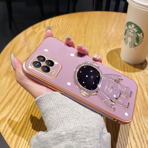 Casing Ponsel untuk Realme 8 5G 8 Pro 8s 8i 7 Pro 7i C17 Q3 Q3i V13 Narzo 50 Narzo 30 Case pelindung warna HP Flash pola astronot Plating casing ponsel silikon softcase Full wrap streamline kesing Phone Stands