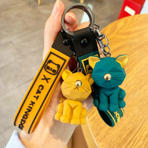 Cartoon resin geometric section cat keychain pendant creative kitten key ring girl bag pendant gift