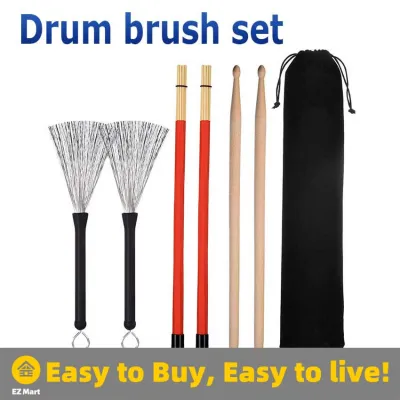 【Fast Shipping】 1 Pair 5A Drum Sticks Classic Maple Wood Drumsticks Set Drum Sticks Wooden Drumsticks Set Drum Wire Brushes Drum Stick Brush and 1 Pair Rods Brushes Drum Brush Tool Kit
