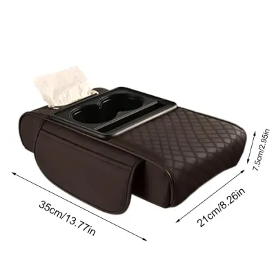 (Local Seller) KEBETEME 4IN 1 Car Armrest Storage Box Car Center Console Organizer With Cup Holder Tissue Box Universal PU Leather Armrest Pad For Car