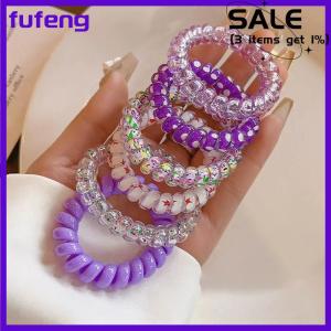 fufeng 6Pcs Candy Color Hair Rope Lady Summer Telephone Wire Elastic Hair Band Frosted Spiral Cord Rubber Hair Tie Stretch Headband