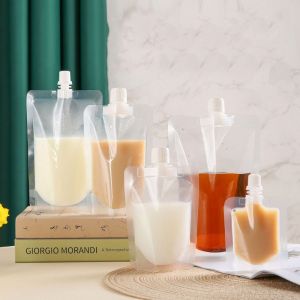 ZYJC MALL Transparent 100/200/250/500ml Refillable Squeezable Plastic for Travel Party Juice Pouches Soybean Milk Liquid Containers Drink Pouch
