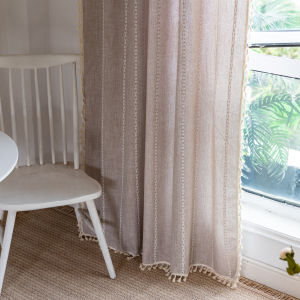 Cross-Border American Curtain Finished Thick Black Bohemian Half Shade Living Room Decorative Balcony Floating Curtain