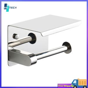 [ VKTECH ] Luxury Stainless Steel Toilet Paper Dispenser Wall Mounted Punch-Free Bathroom Accessories Durable Silver Color