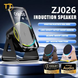 Tri-Town 6in1 Bluetooth Wireless Induction Speaker Phone Holder RGB & Rotating 360° with Power Bank ZJ026