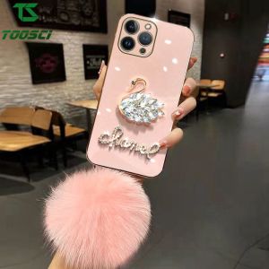 Luxury Glitter Diamond Swan Hairball Plating Phone Case HP Soft TPU Back Cover For Honor 20 Pro Honor 50 SE 50 Pro Honor 8X Honor 9X Honor X9A Honor 60 Pro Honor 60 SE Honor 70 Pro Honor 80 Pro Honor 80 SE Honor X7A Honor X8A