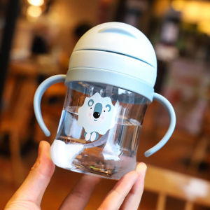 New Design Baby Drinking Bottle Child Learn Water Milk Cup with Gravity Ball Straw Handle Bottle250ml 300ml Baby Learning Cup Non-spill Training Cup Leak-Proof Botol Air Kanak