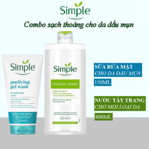 Combo Sữa rửa mặt Simple da mụn + Nước tẩy trang Kind To Skin Micellar Cleansing Water xanh lá