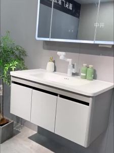Bathroom Vanity Set Thickened Honeycomb Space Aluminum Door Integrated Ceramic Basin LED Inligent Makeup Lamp
