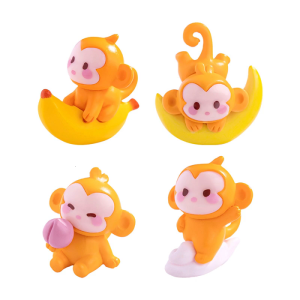 Set of 4 Cute Cartoon Monkey Resins Figurine Moon Capture Theme Plastic Desk Display Garden Landscape Decoration Present