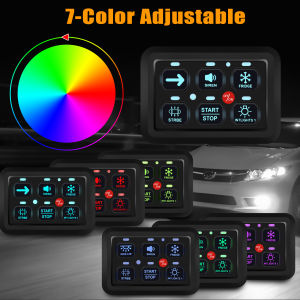 6 Gang 7 Colors Adjust LED Switch Panel Circuit Control Relay System Box Slim Touch Control Panel for Boat Jeep UTV Caravan Blue/Red/Green