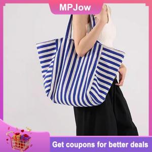【MPJow】 Korean Version Large Capacity Tote Bag New Fashion Striped Tote Bag Shoulder Bag
