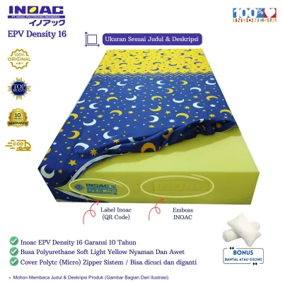 Kasur Busa INOAC Premium 200 Cm X160 Cm EPV Density 16 - Garansi 10 Tahun Bonus Bantal & Guling
