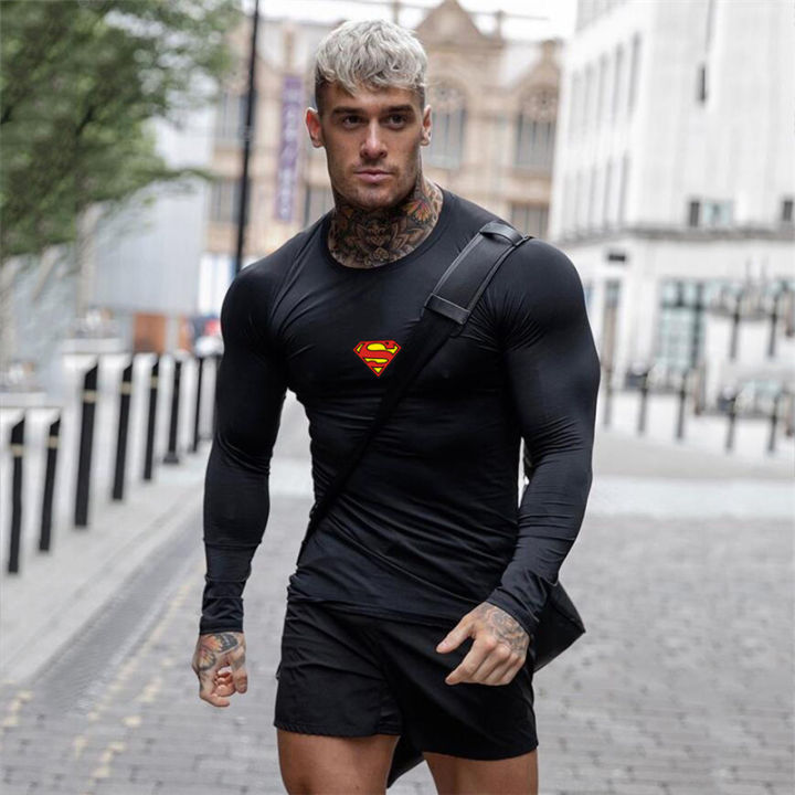 Black Compression Tops Outdoor Running T Shirt Men Bodybuilding