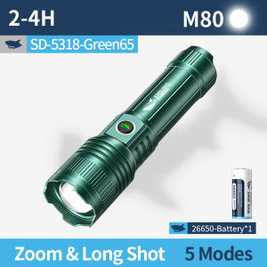 ไฟฉาย LED SD5318ปลาฉลามยิ้มสว่างมาก8000LM M80ไฟฉายชาร์จไฟได้พิมพ์-C 5โหมดกันน้ำไฟส่องสว่างนอกบ้านตั้งแคมป์