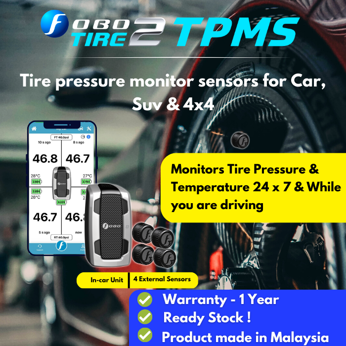 FOBO TIRE 2 TPMS Black Tire pressure sensors for Car, SUVs & 4x4