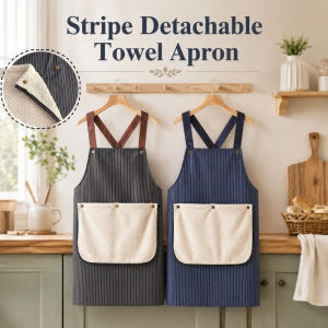 Stripe Detachable Towel Apron Waterproof Stain-Resistant Kitchen Cooking Coffee Garden Work Clothes