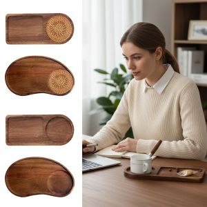 FZIPUA Wood Coffee Tray Cup/Food/Dessert Brown Breakfast Tray High Quality Weaving Mate Wood Plate Cup Mat House Hold