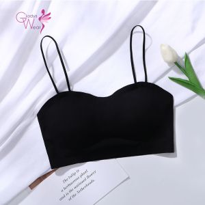 2PCS【Gladys Wear】2022 New S-XL 清爽冰丝无痕 细吊带内搭 抹胸背心 Premium Ice Silk Cooling Women Underwear Wireless Seamless Bra